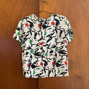 HANA SUNG Vintage Abstract Print Blouse 80s 90s Festive Bold | M